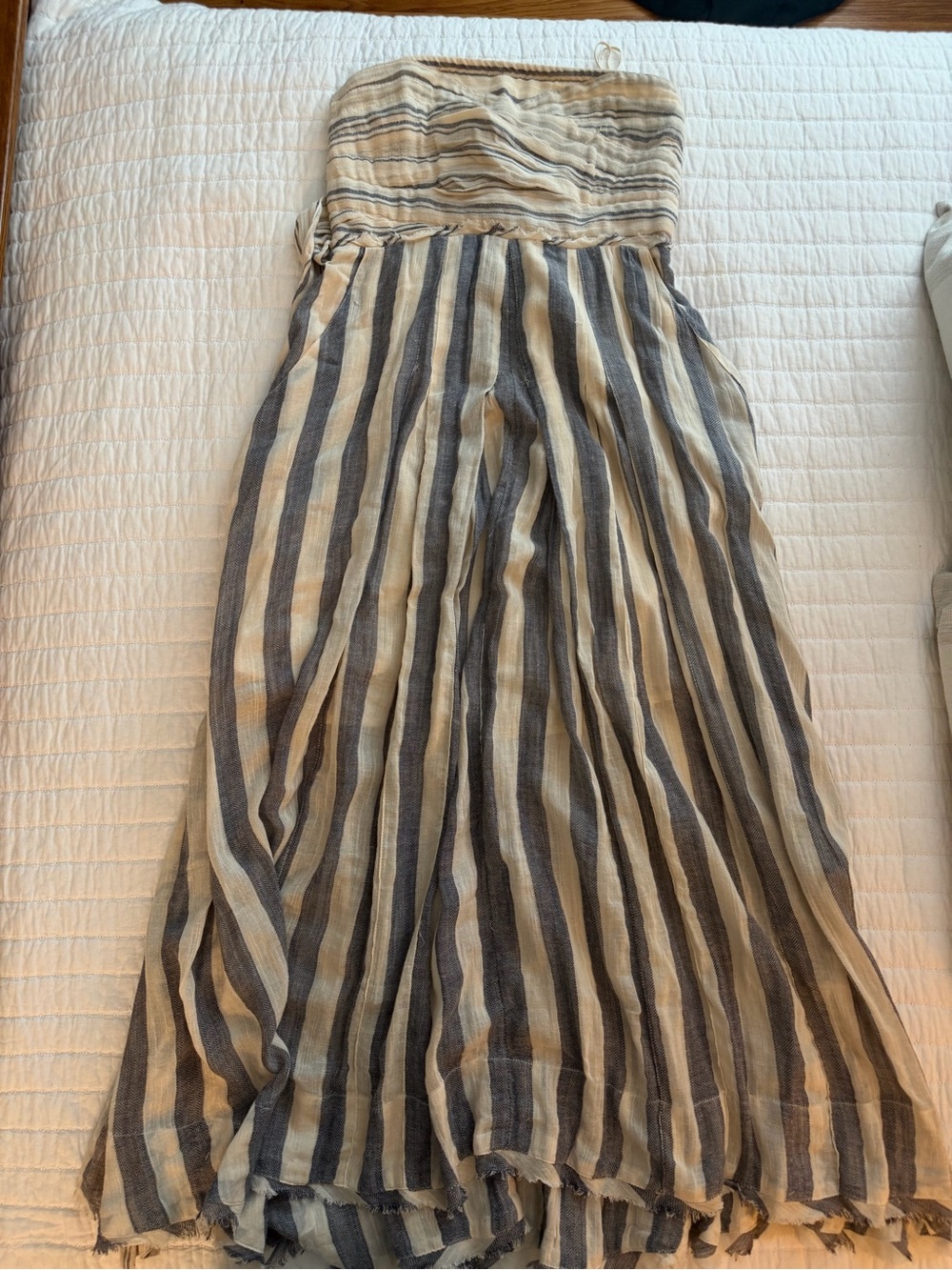 Free People Striped Strapless Maxi Dress in Cream and Gray